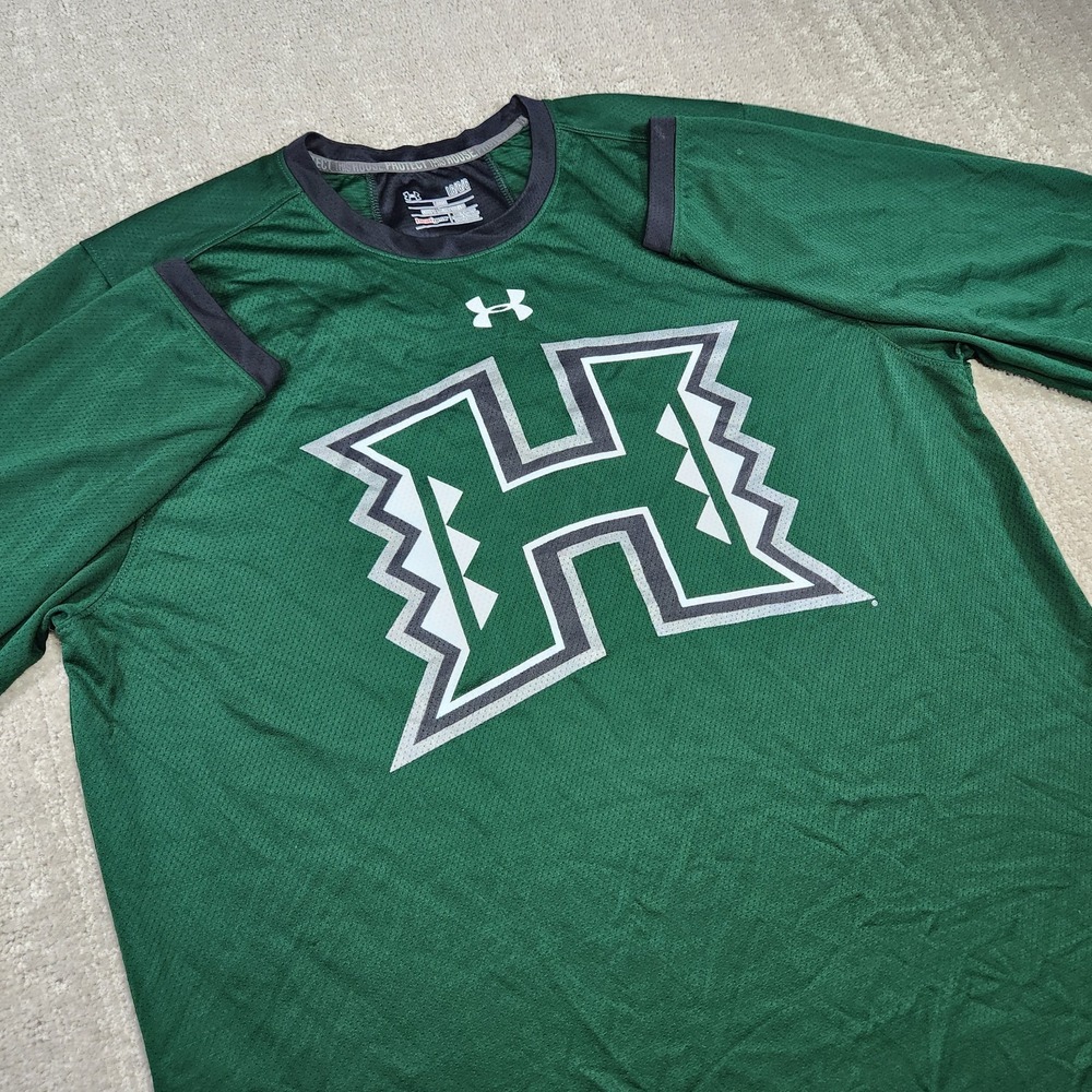 Hawaii Rainbows Warriors Shirt Men Large Under Armour Green Performance NCAA